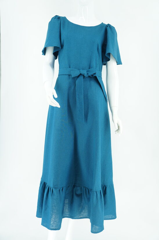 Lina kleita ar taisnu volānu Jūras zila