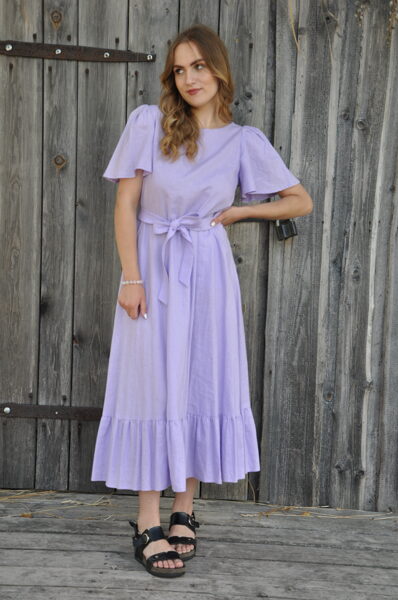Linen dress Lavender with a straight frill