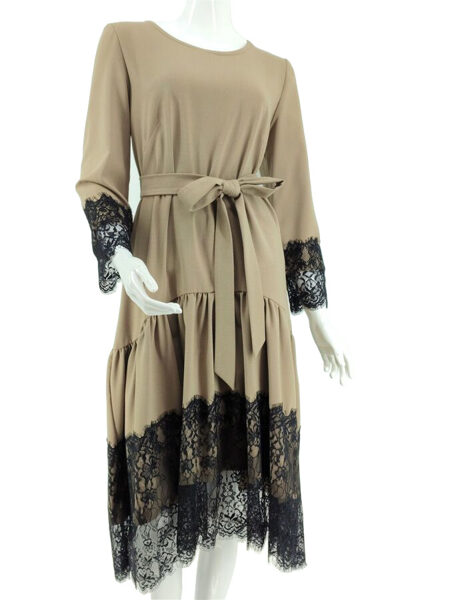 Light brown dress with black lace