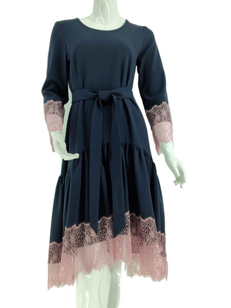 Dark blue dress with pink lace