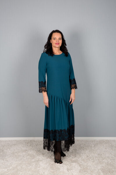 Dress greenish blue long with lace