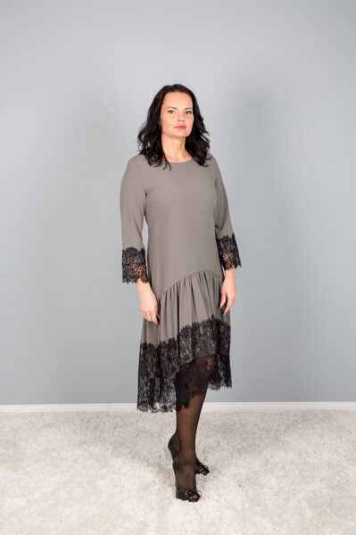 Gray dress with black lace