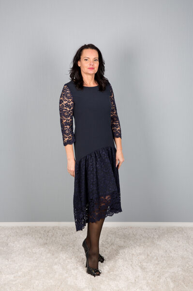 Dress with lace dark blue